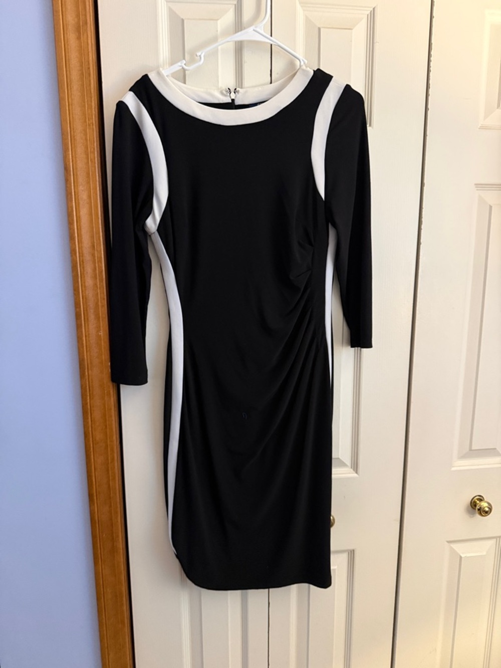 Chaps Black and White Contrast Midi Sheath Dress